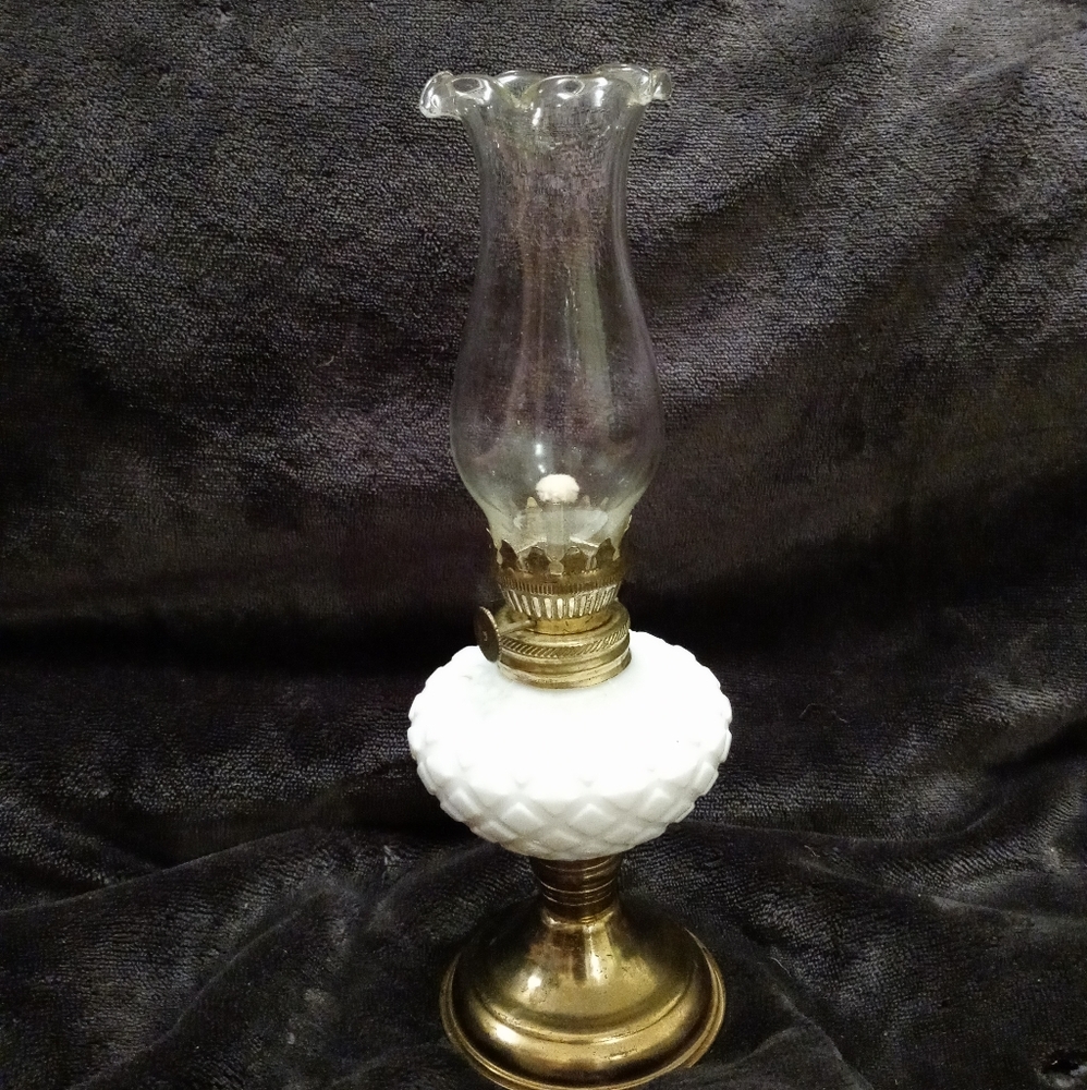 Vintage Small Milk Glass Oil Lamp Lanturn